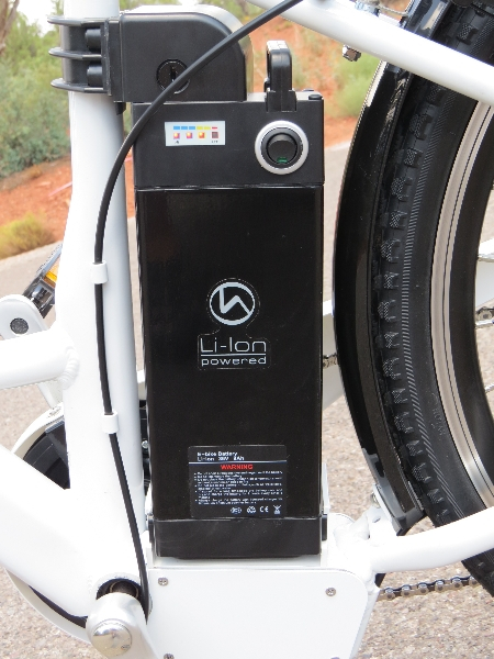 The Sony 36V 9ah lithium ion battery is located behind the seat tube of the frame.  That is a nice location to keep the battery weight low and centered on the bike.