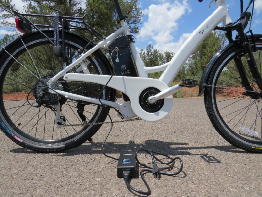 The battery can also be  charged while it is on the bike as well.
