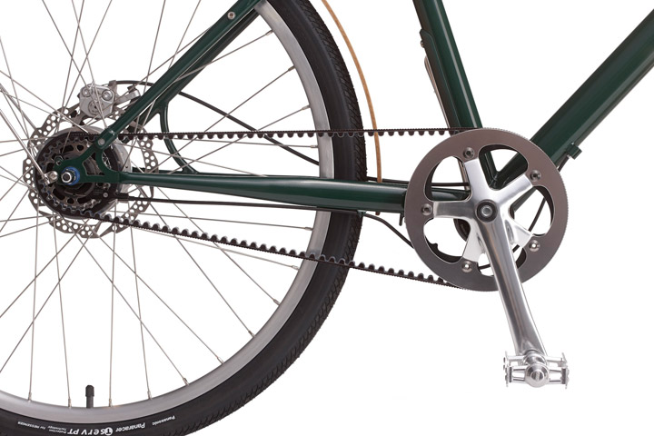 The Gates Belt Drive and Shimano 8 speed inter ally geared hub on the Porteur.
