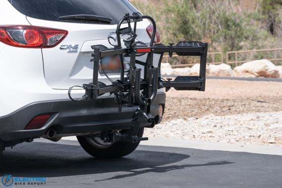 Hollywood Racks Destination E Bike Rack Review 2022 - folded flat against the vehicle