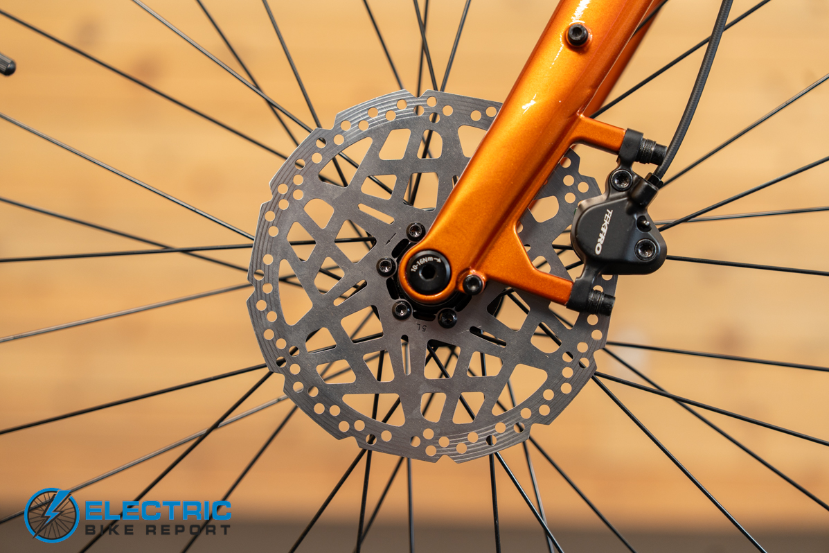 Aventon Pace 5 REC front brake caliper closeup detail
