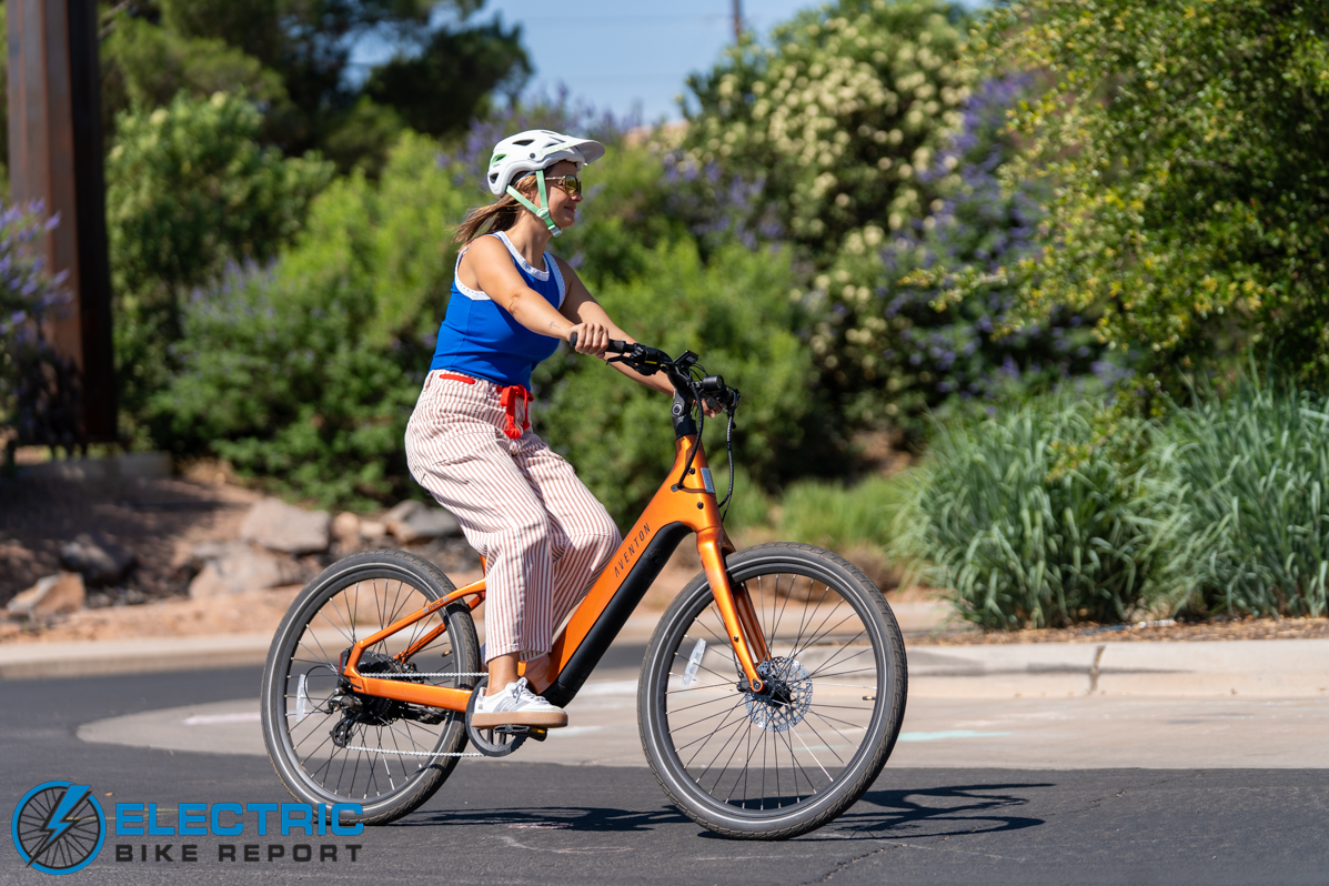 Aventon Pace 5 REC electric bike action shot rider in motion