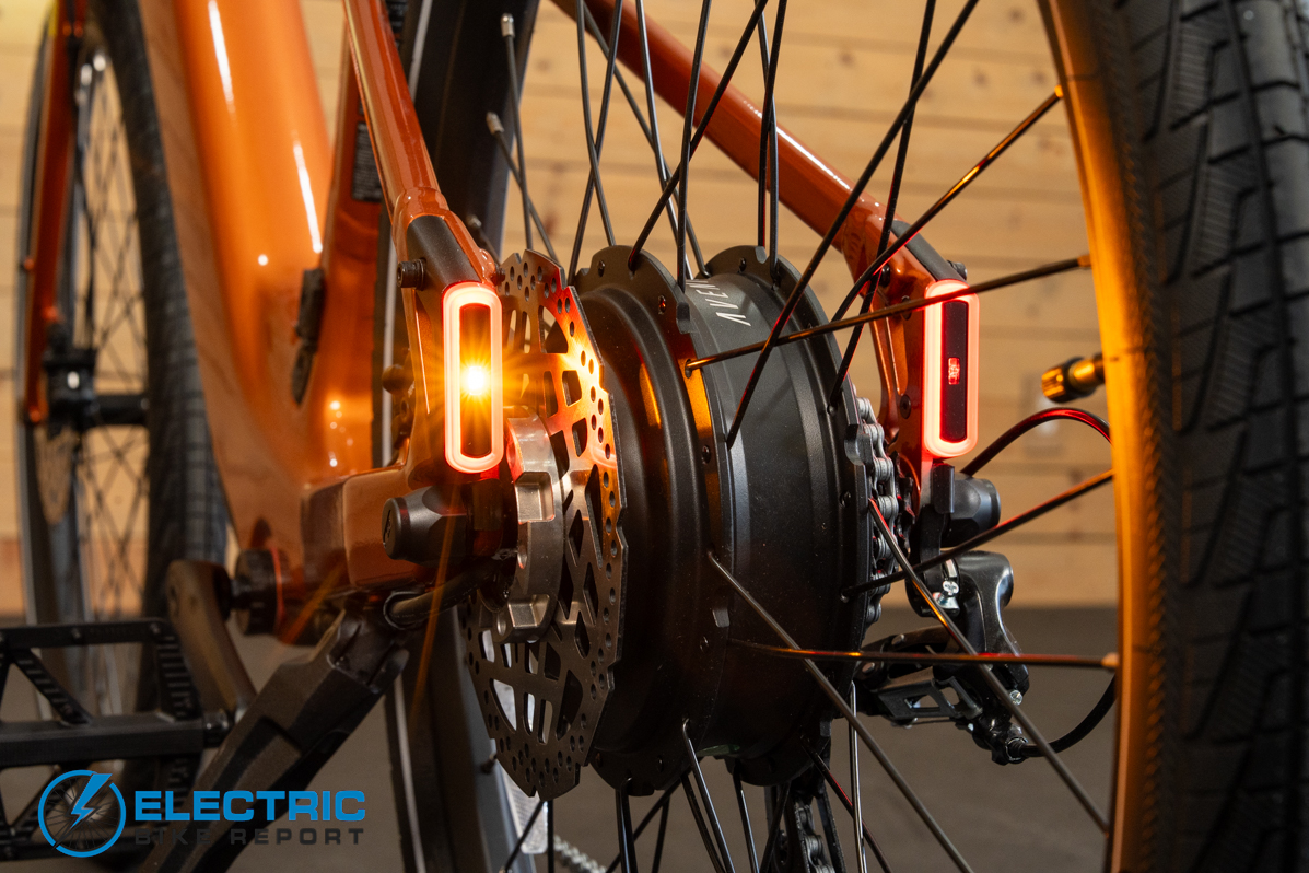 Aventon Pace 5 REC taillight and left side turn signal blinker detail