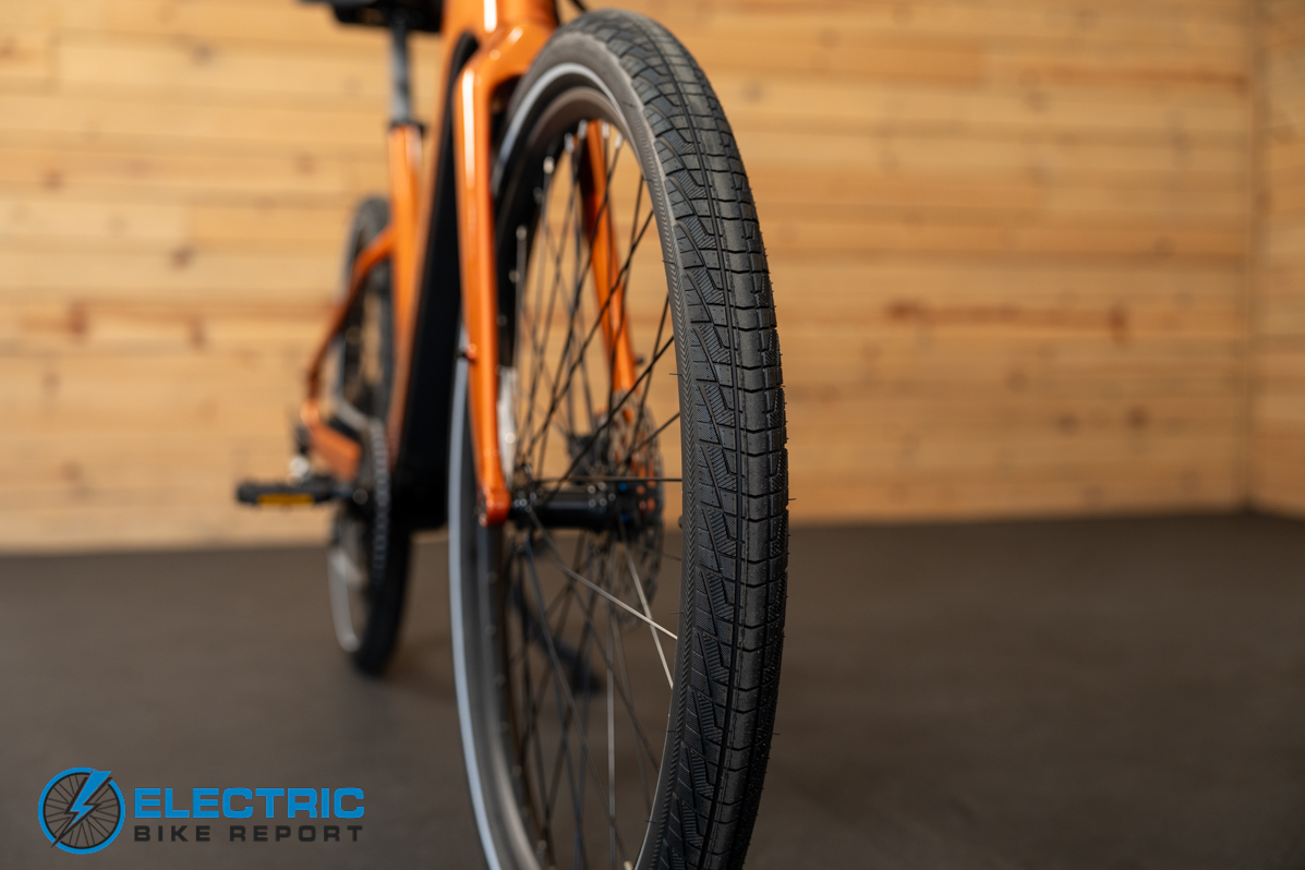 Aventon Pace 5 REC electric bike tire tread pattern close up