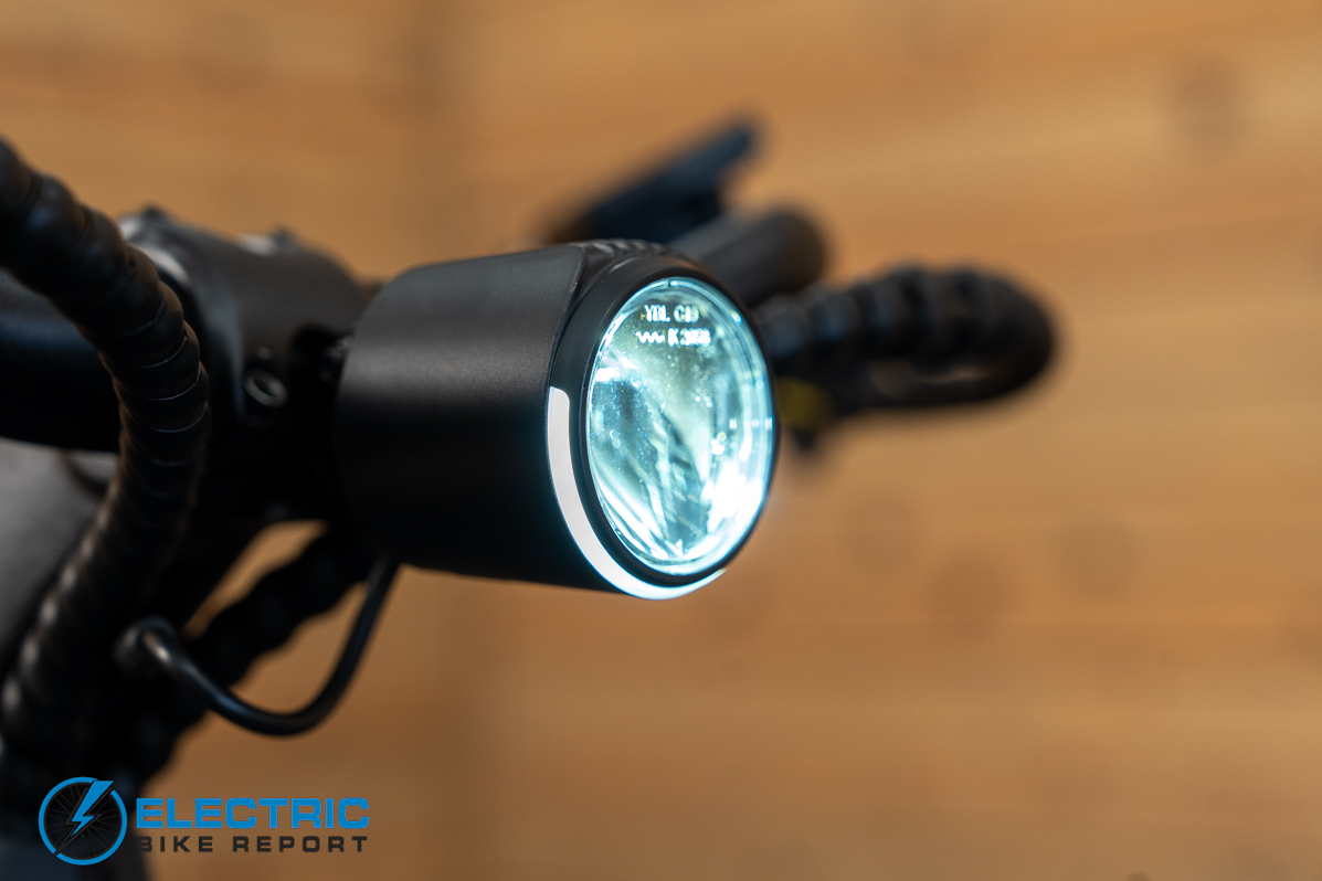 Euphree City Robin 3 electric bike headlight illuminated front lighting detail