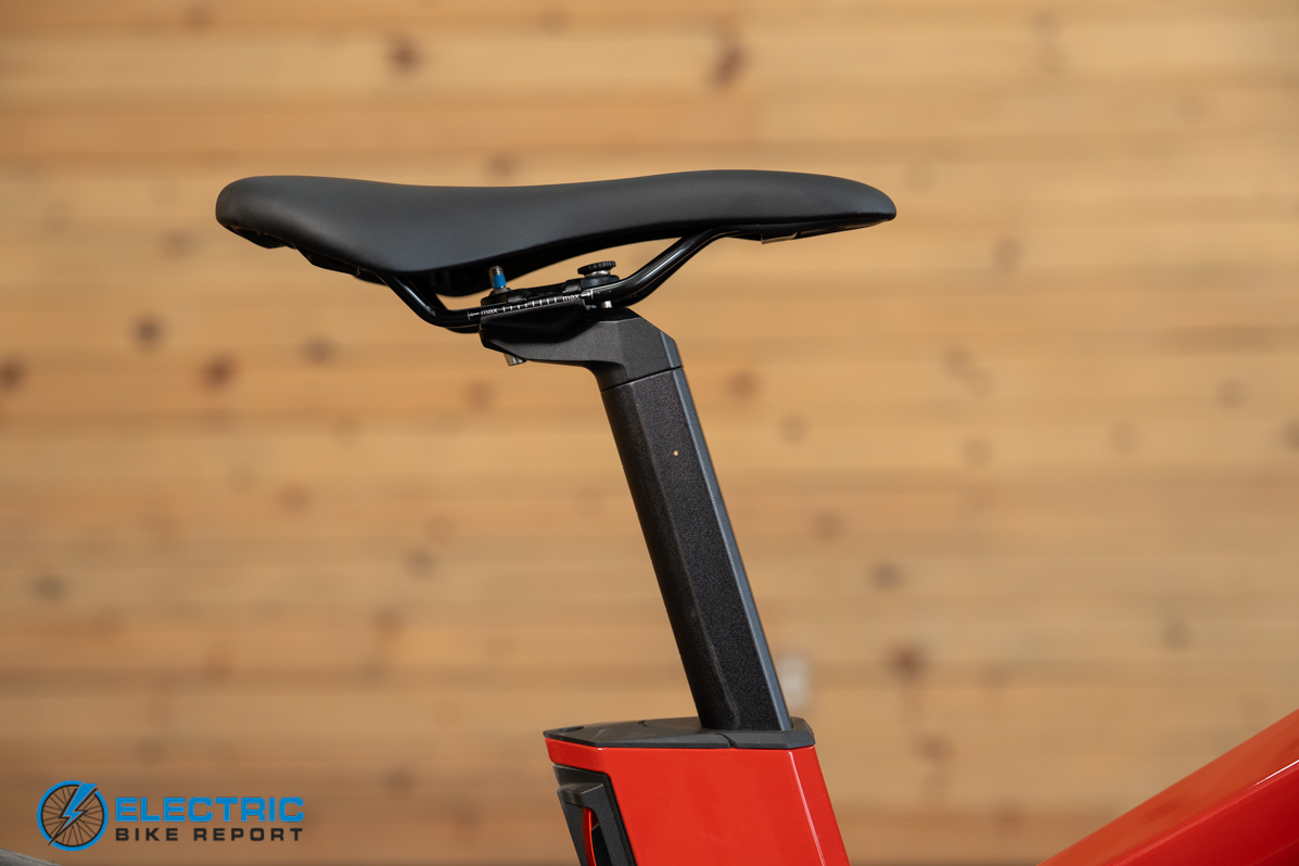N+ Ford Mustang electric bike saddle and seat post detail view