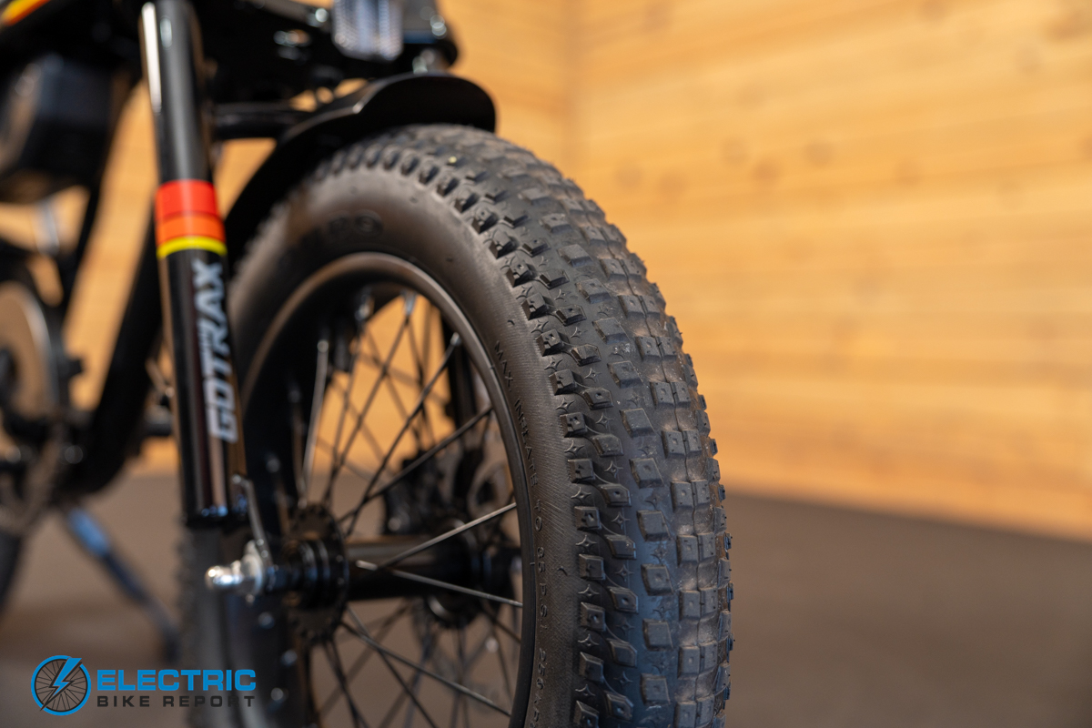 GoTrax Ranger 16 electric bike tire tread pattern close up
