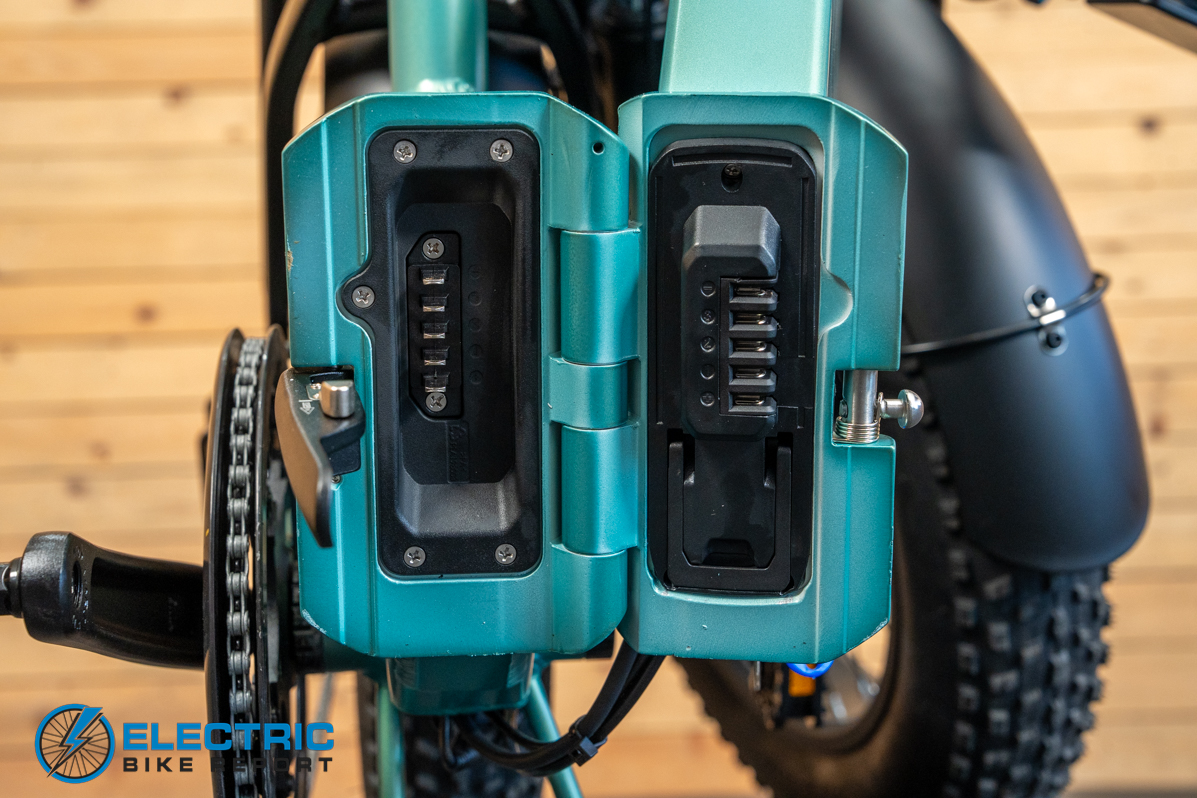 GoTrax F3 electric bike removable battery pack closeup