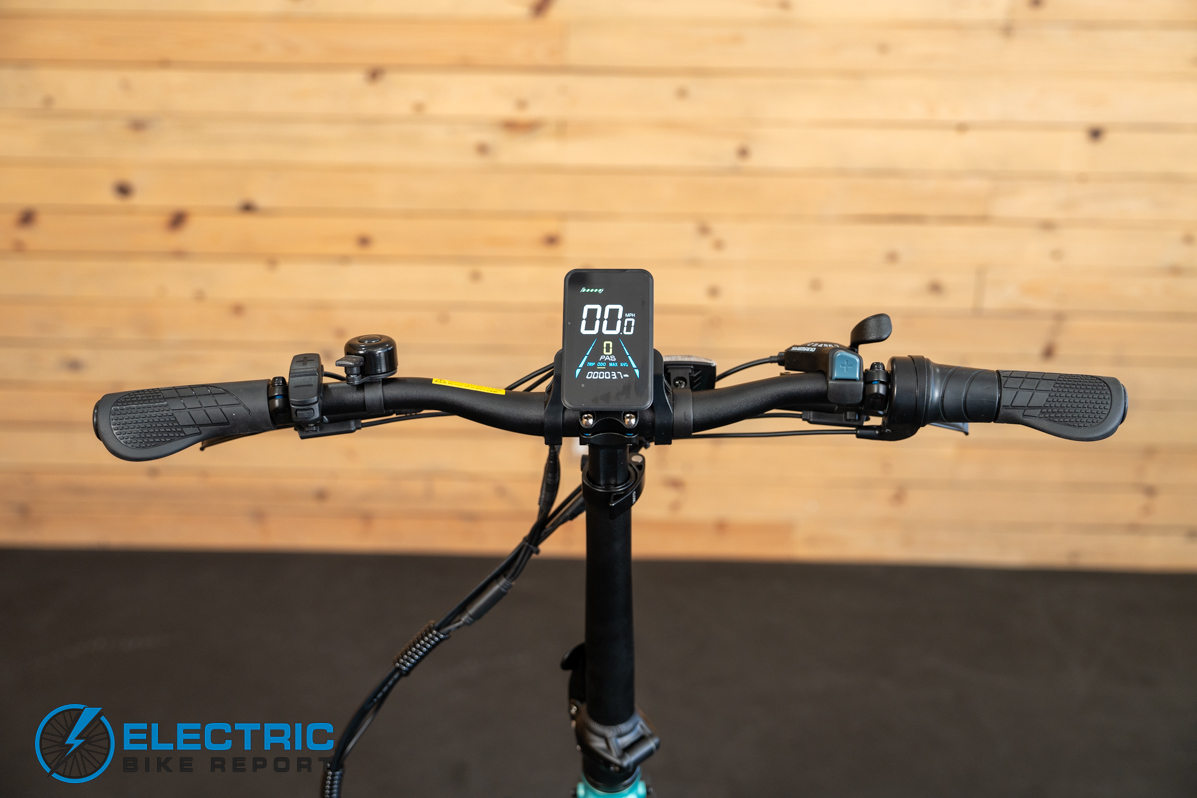 GoTrax F3 electric bike cockpit showing handlebars display and controls