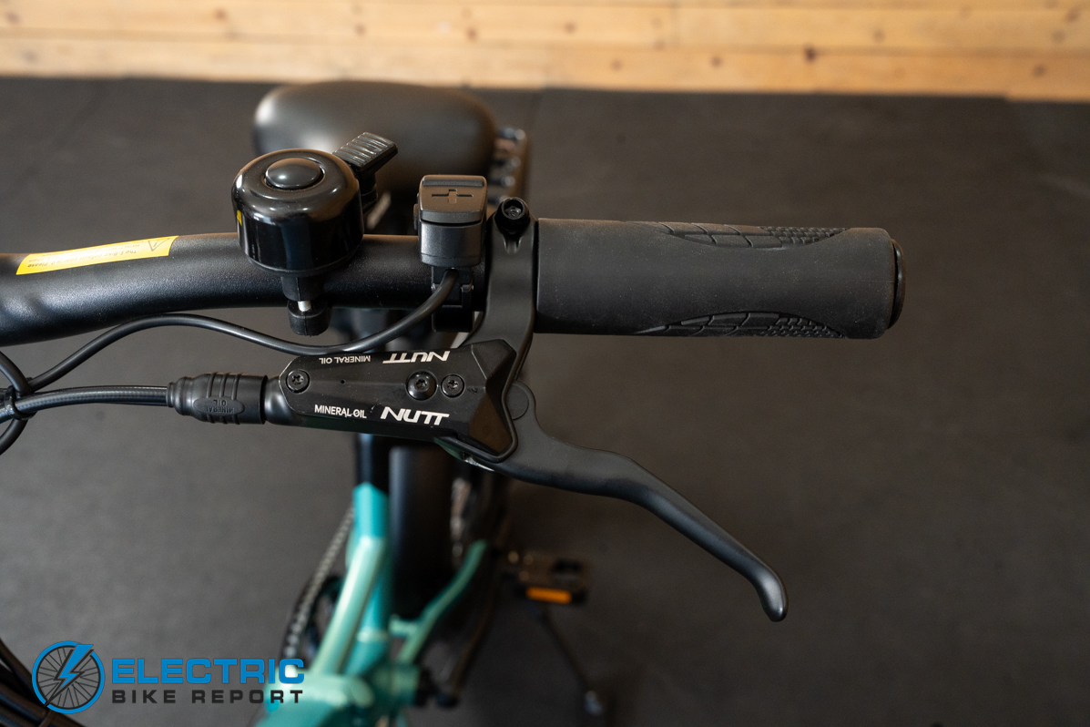 GoTrax F3 electric bike left side handlebar controls and front view closeup