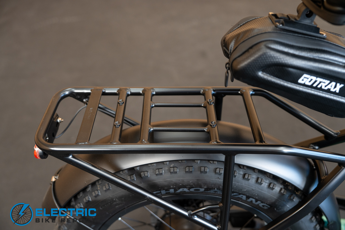 GoTrax F3 electric bike rear cargo rack close up view