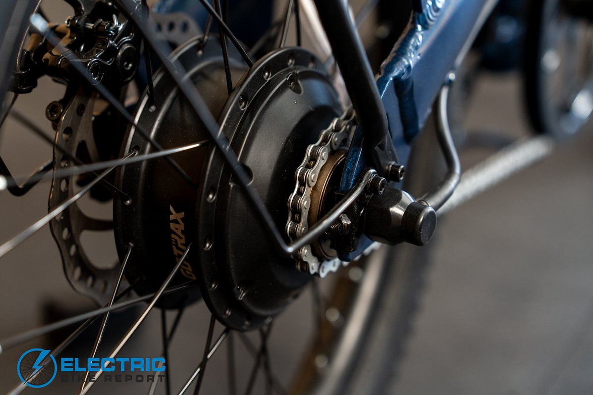 GoTrax E-Fold rear cassette and drivetrain close-up view