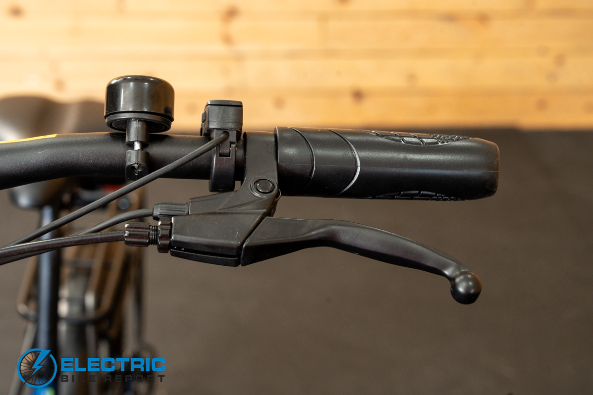 GoTrax E-Fold left side handlebar controls and front-facing cockpit detail