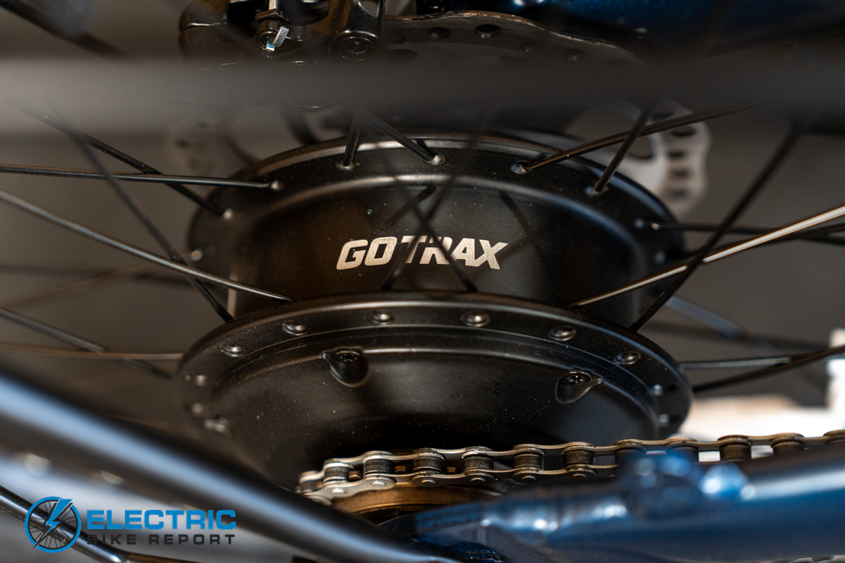 GoTrax E-Fold electric bike motor close-up detail view