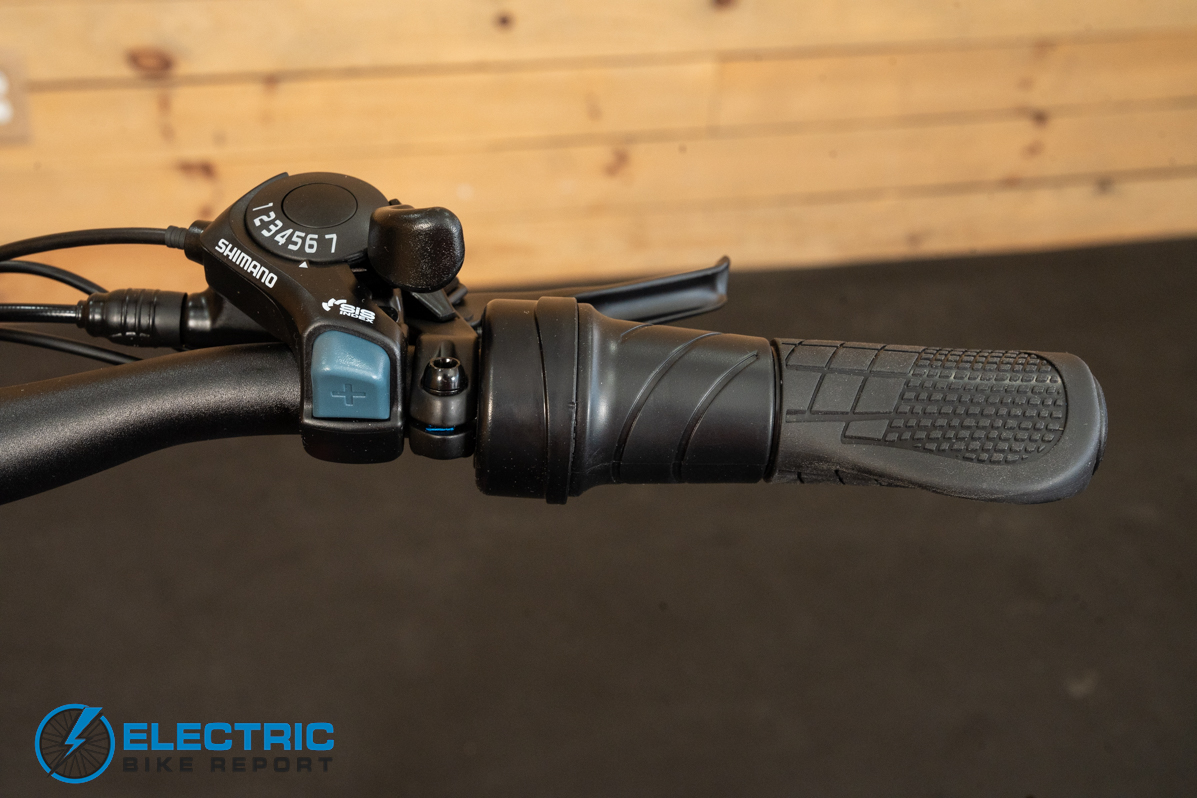 GoTrax F2 electric bike right side handlebar controls viewed from behind