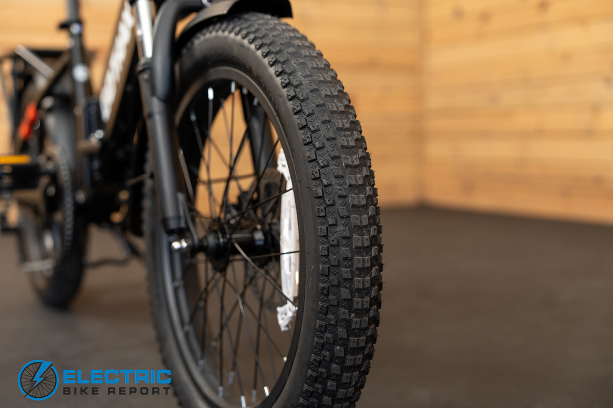 GoTrax F2 electric bike tire tread pattern close up detail