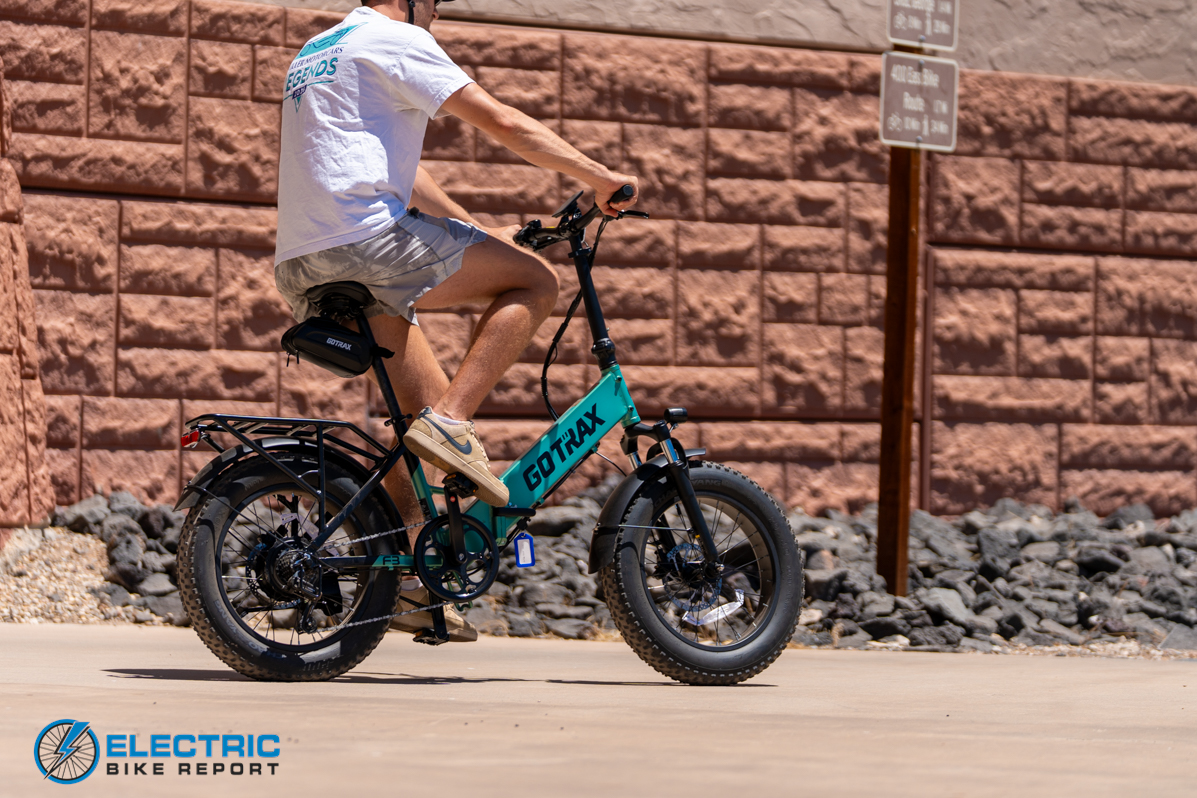 GoTrax F3 electric bike detail shot showing frame and component features