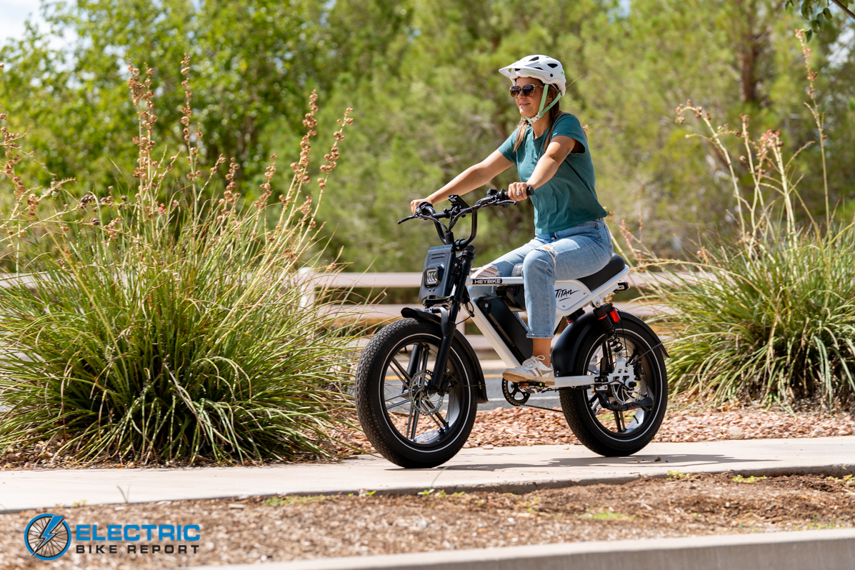 Heybike Titan white electric bike side profile view
