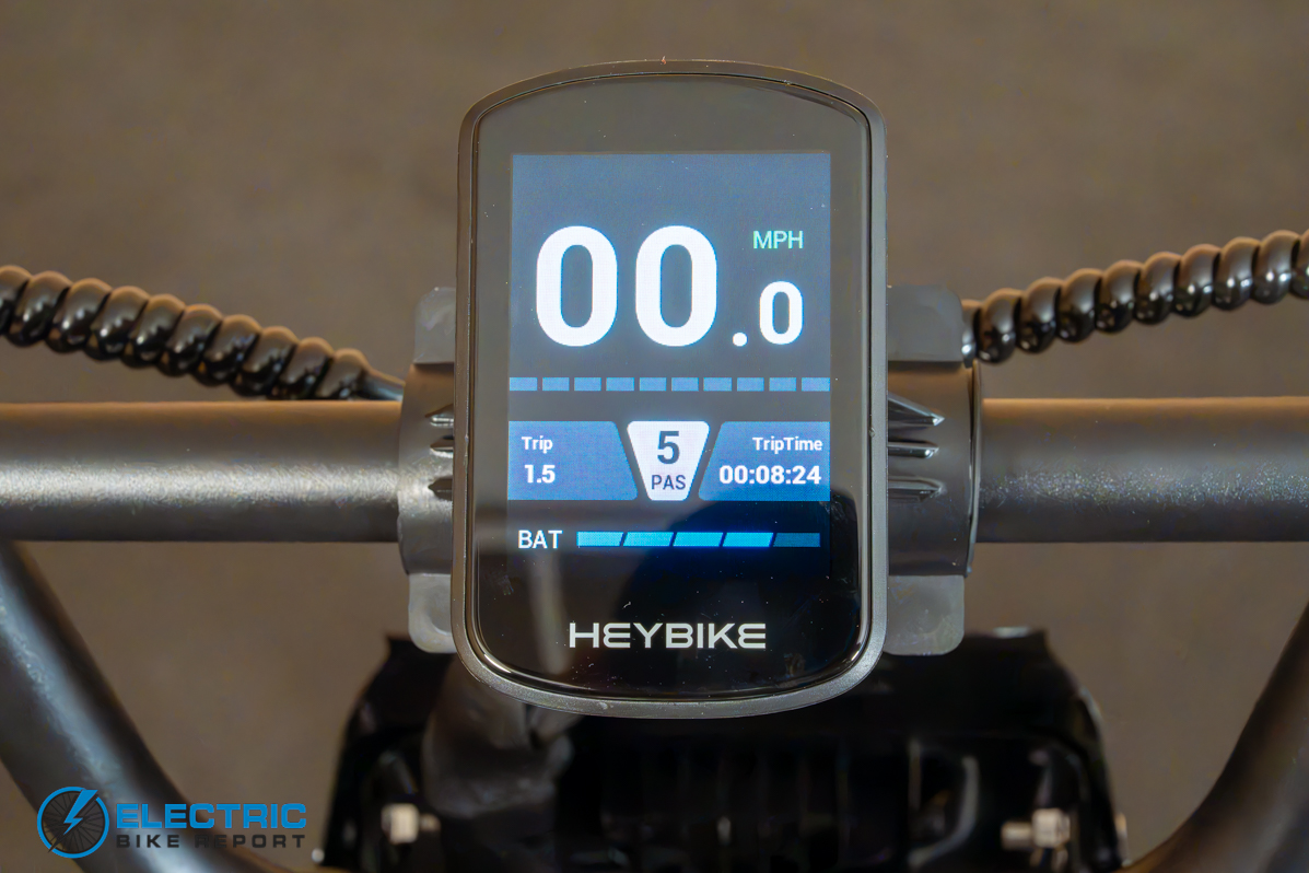 Heybike Titan white electric bike display screen closeup