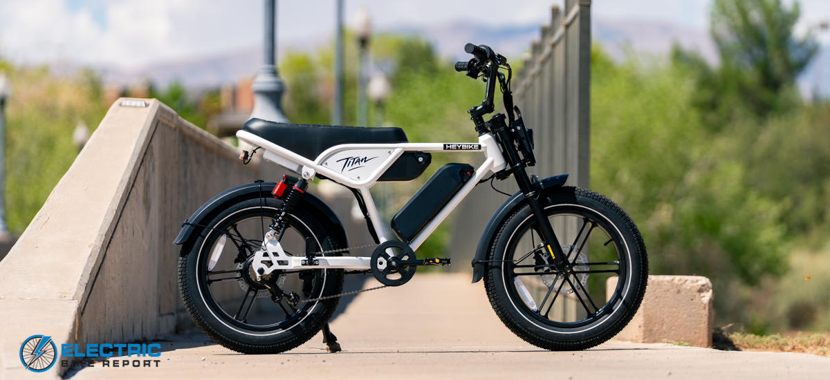 Heybike Titan white electric bike hero shot