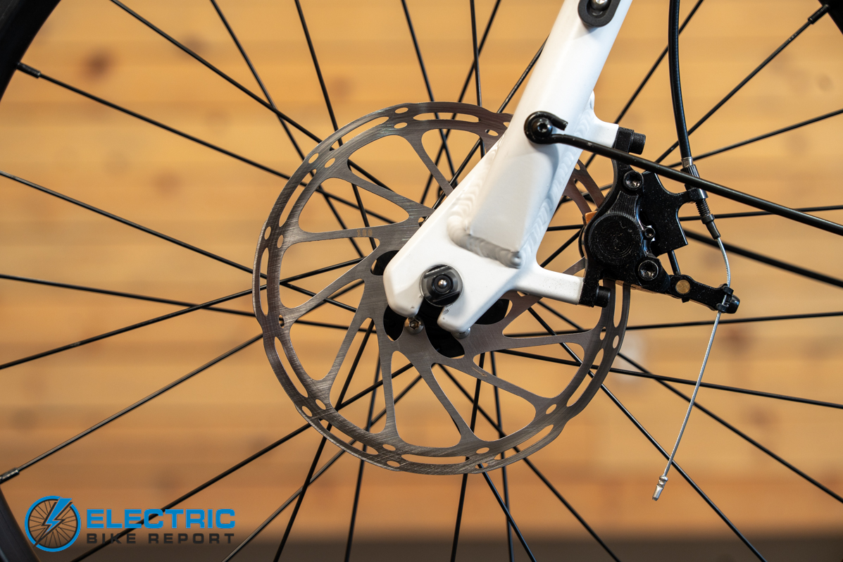 JackRabbit MG Cargo electric bike front brake caliper close up detail