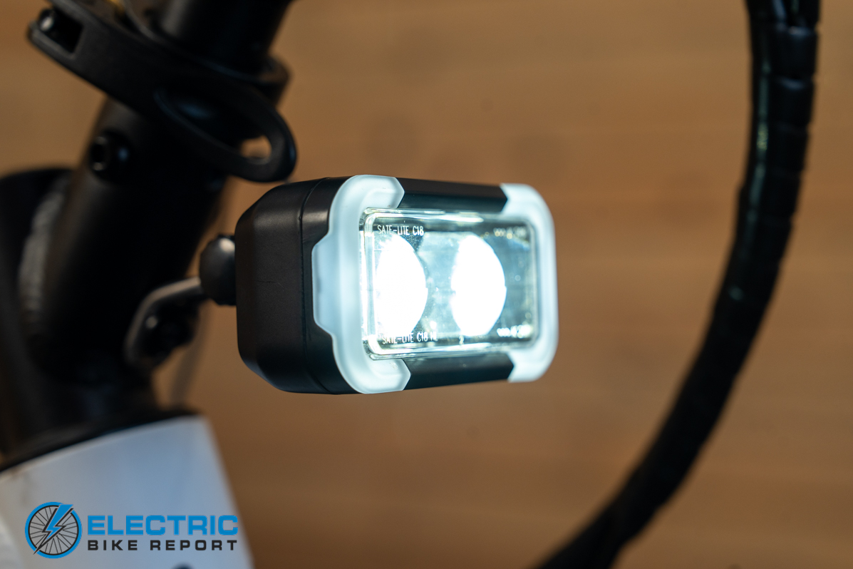 JackRabbit MG Cargo electric bike headlight illuminated front view