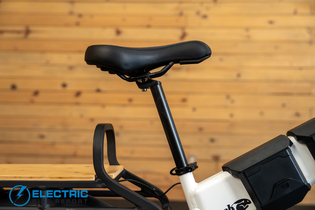 JackRabbit MG Cargo electric bike saddle close up detail view