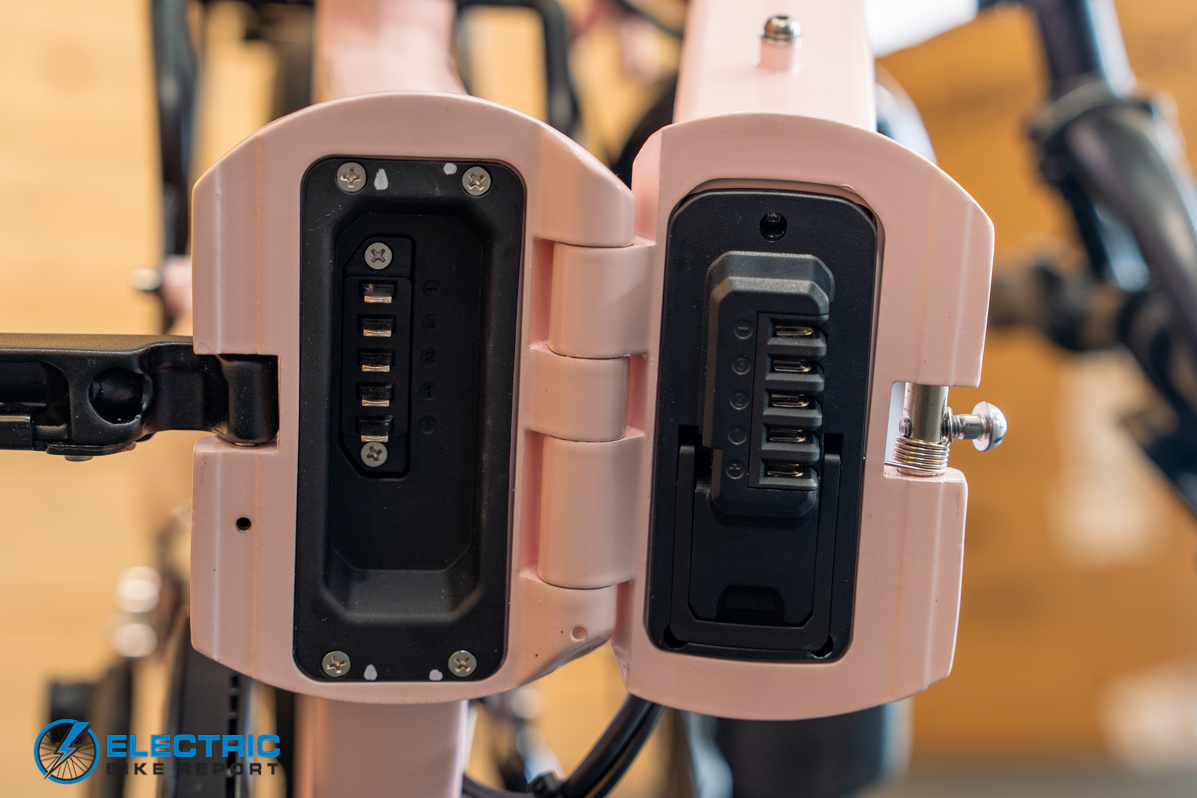 Lectric XP Lite 3 battery pack close-up view on folding electric bike