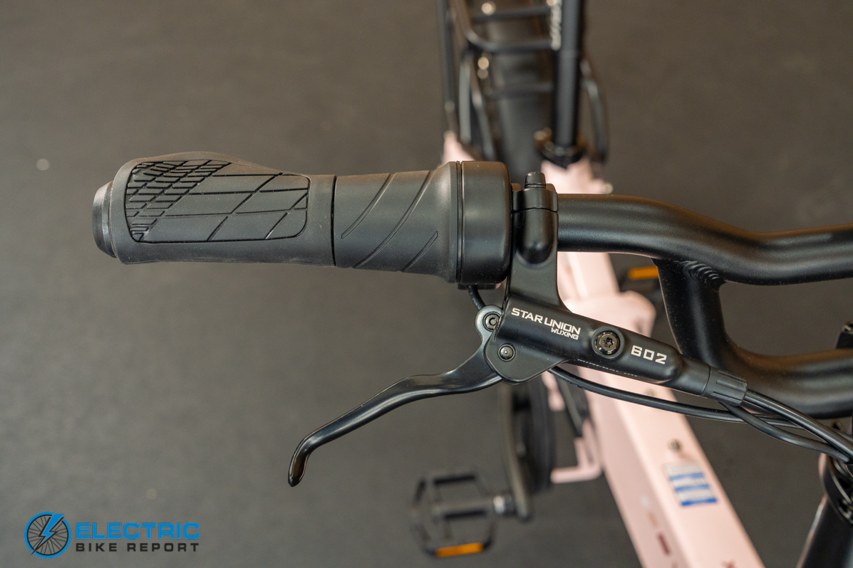 Lectric XP Lite 3 electric bike brake lever and hydraulic brake system close-up