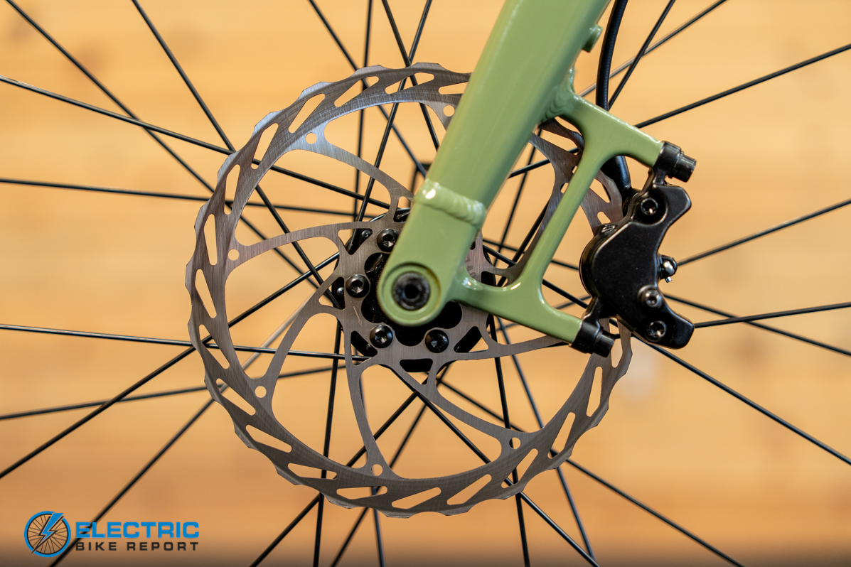 Lectric XPress Lite front brake caliper close-up detail