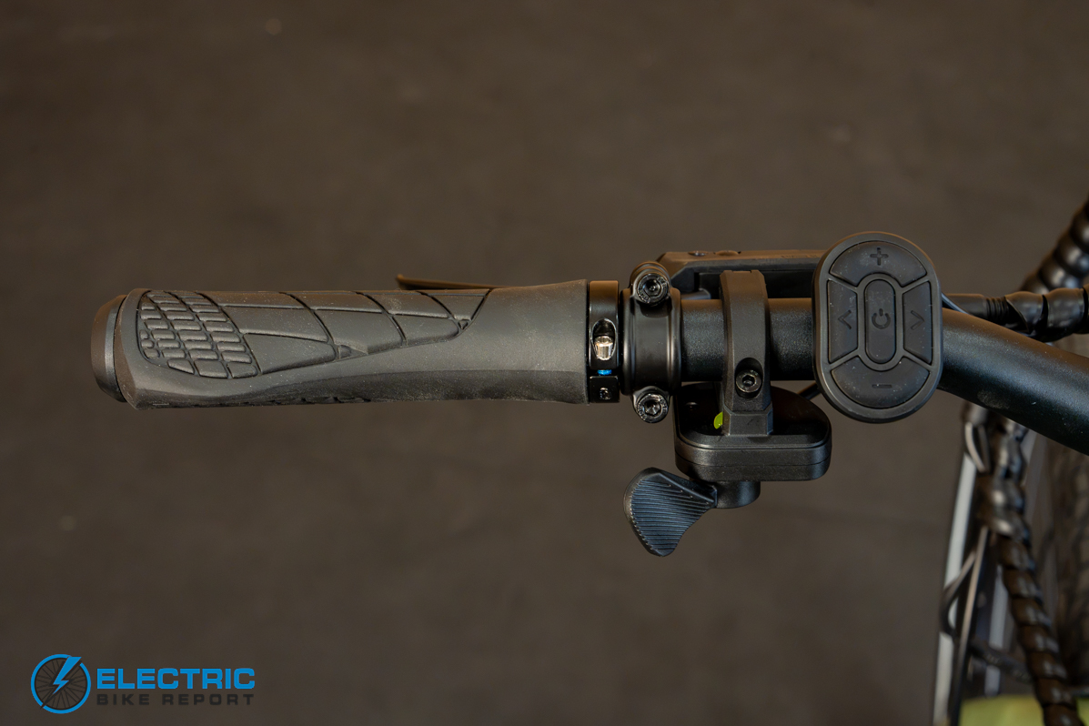 Lectric XPress Lite left side handlebar controls and backside view detail