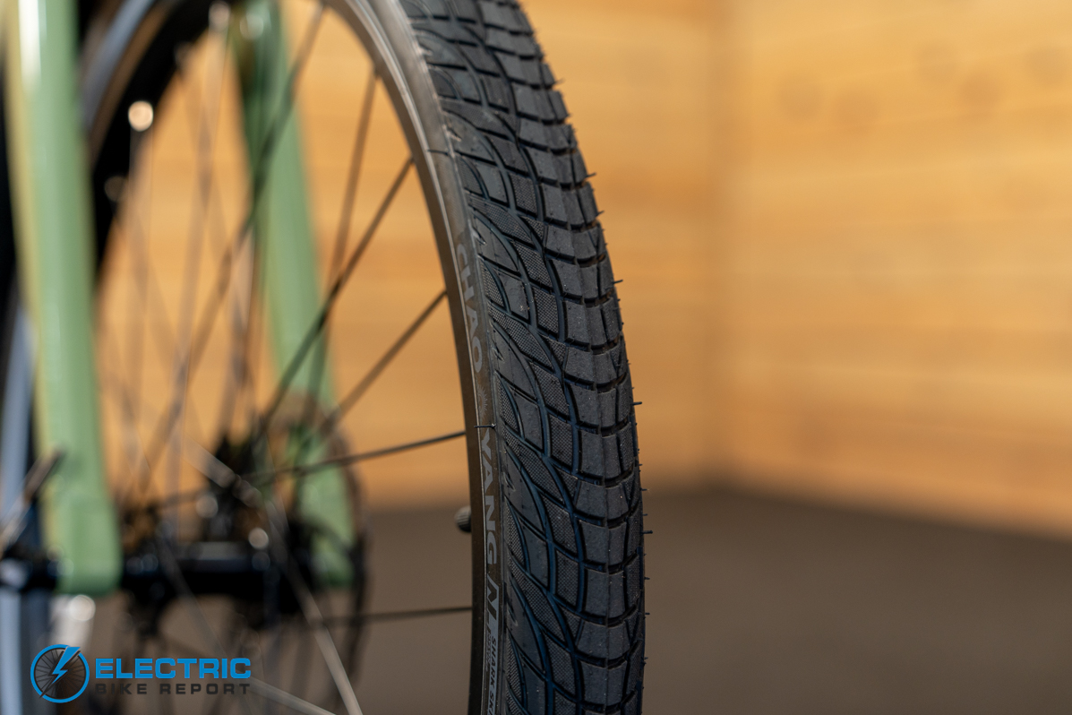 Lectric XPress Lite electric bike tire tread pattern close up detail