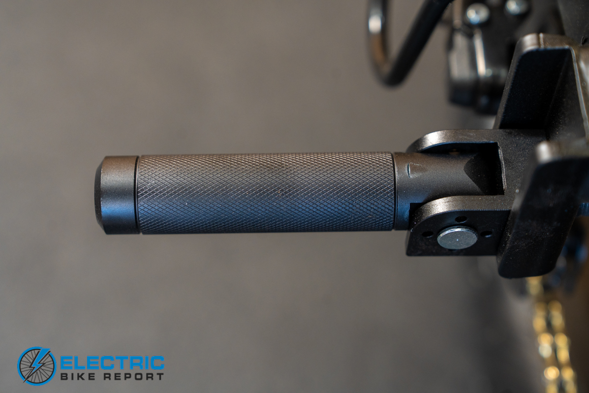 Macfox X7 electric bike passenger peg pedal attachment detail view