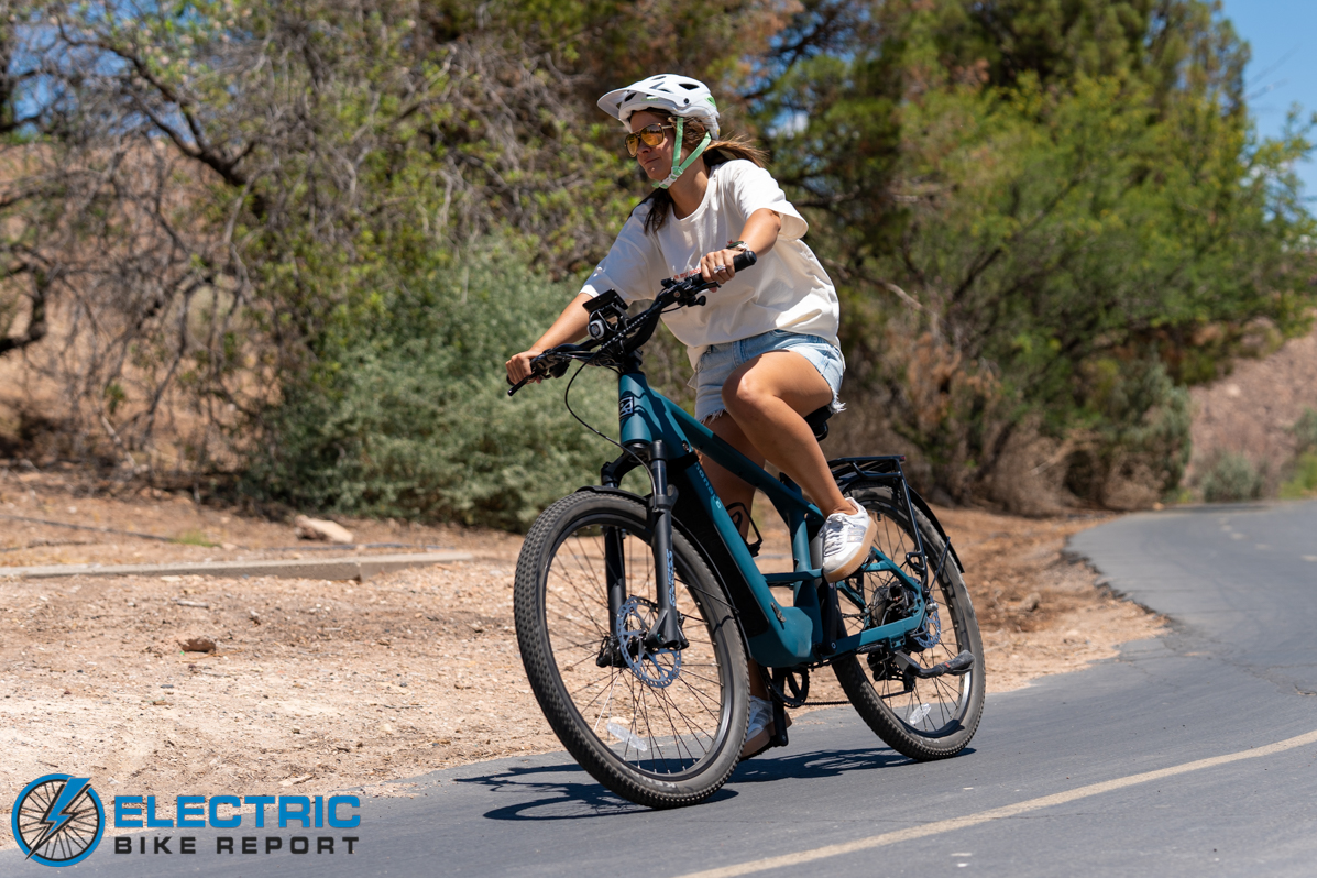 Monarc Tracer electric bike in action shot showing rider in motion outdoors