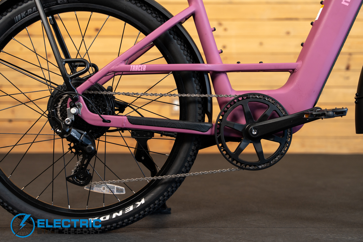 Monarc Tracer ST electric bike drivetrain components showing motor and gear system