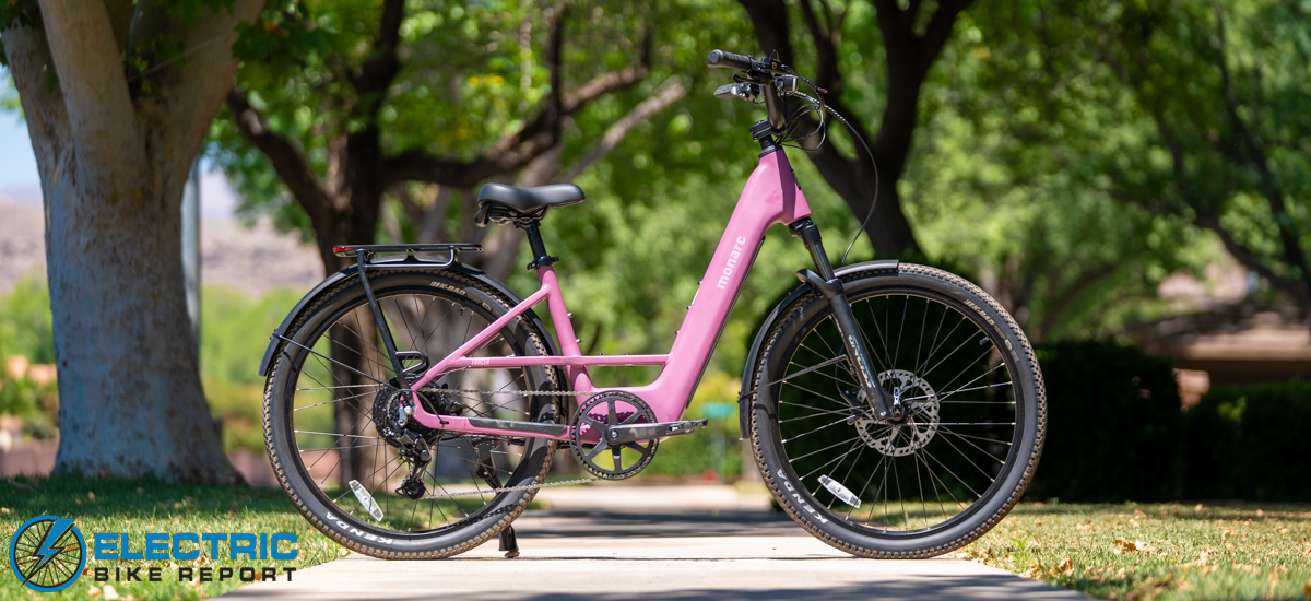Monarc Tracer ST electric bike hero shot step-through frame