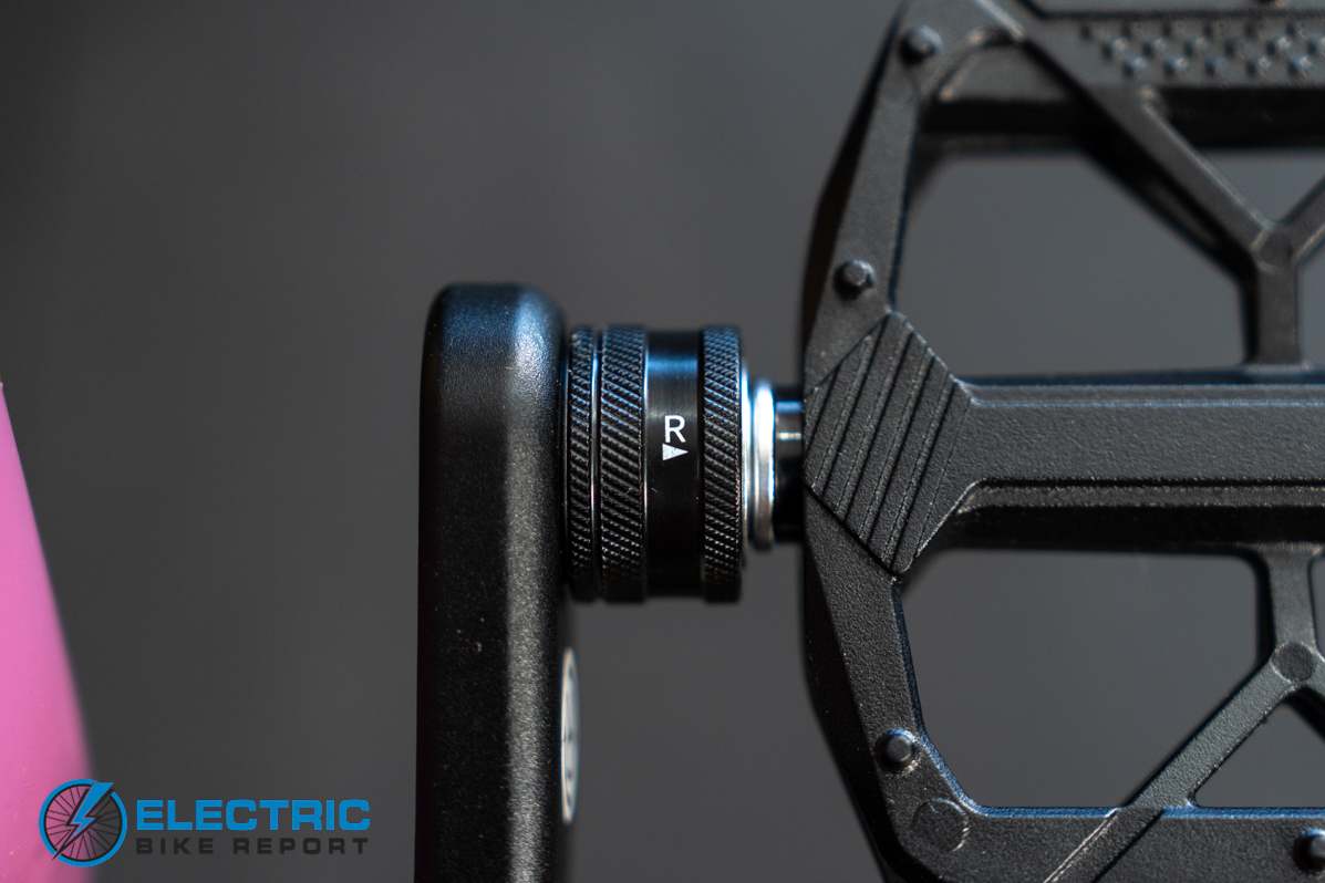 Monarc Tracer ST electric bike pedal removal feature close-up