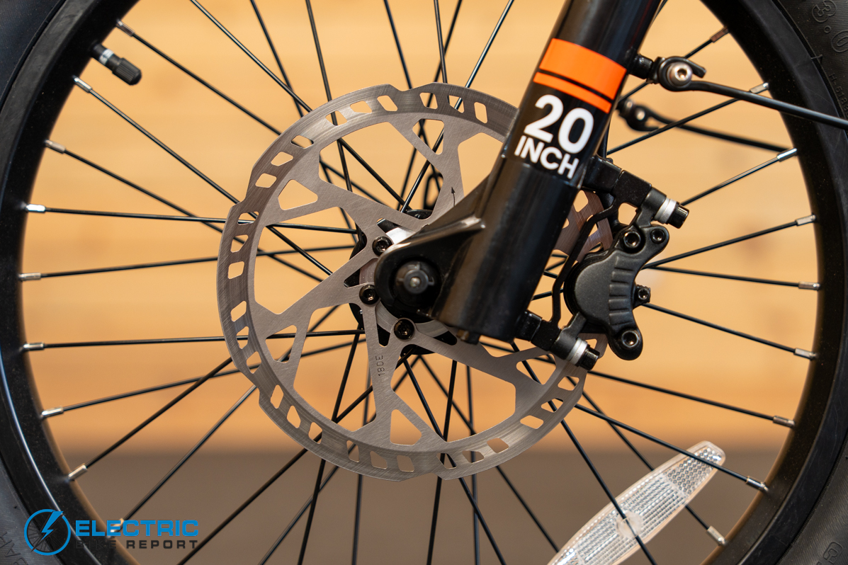 Mooncool TK2 electric bike front brake caliper close-up detail