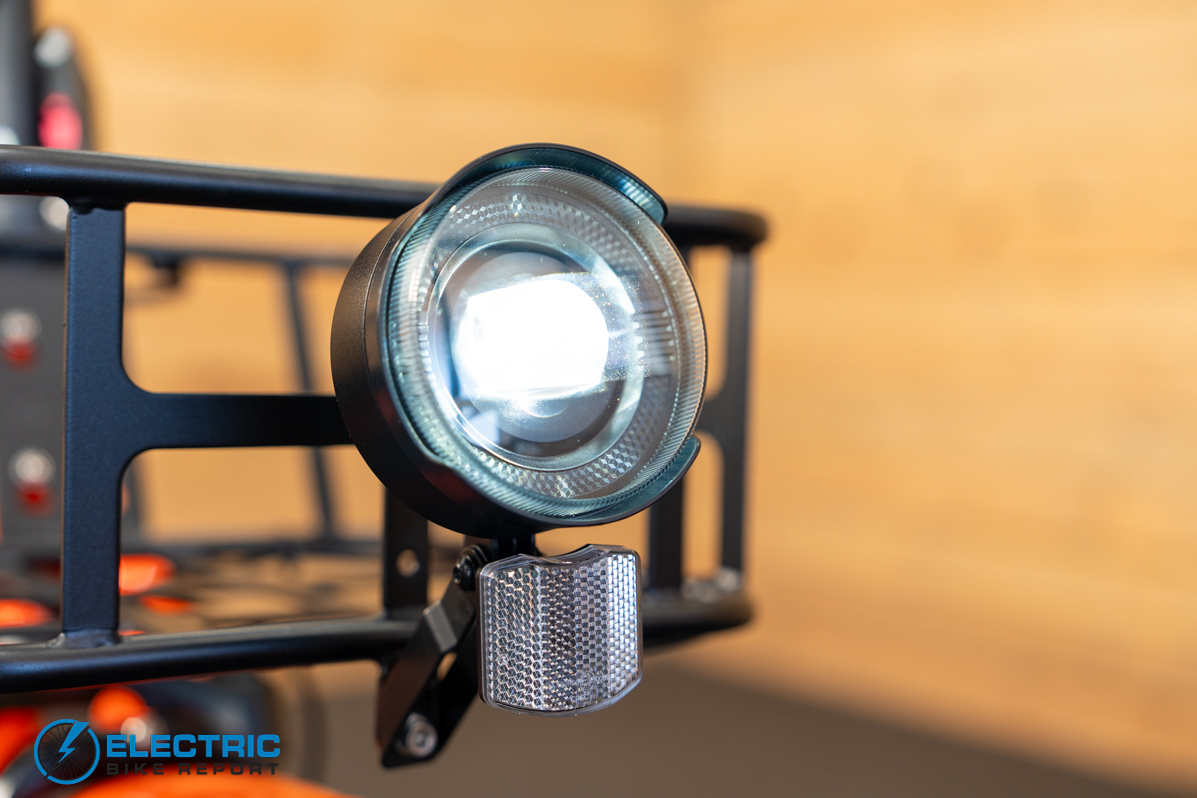 Mooncool TK2 electric bike headlight close up detail shot