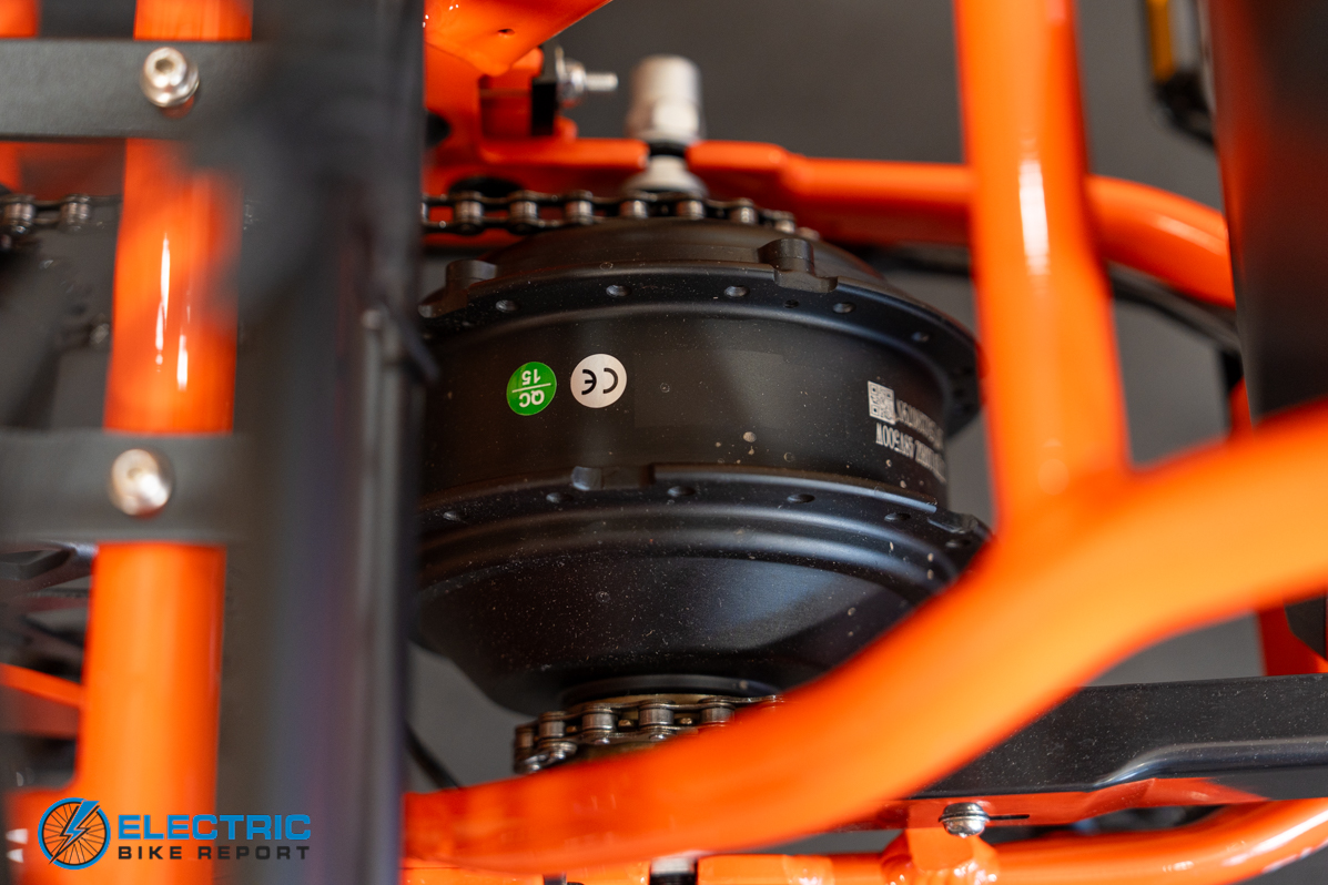 Mooncool TK2 electric bike rear hub motor close-up detail