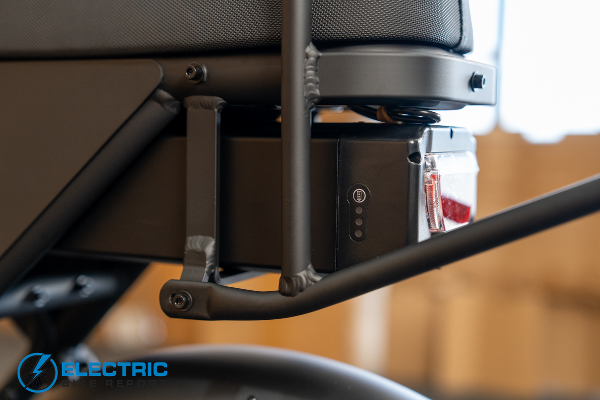 PEDAL AWD electric bike battery compartment close up view