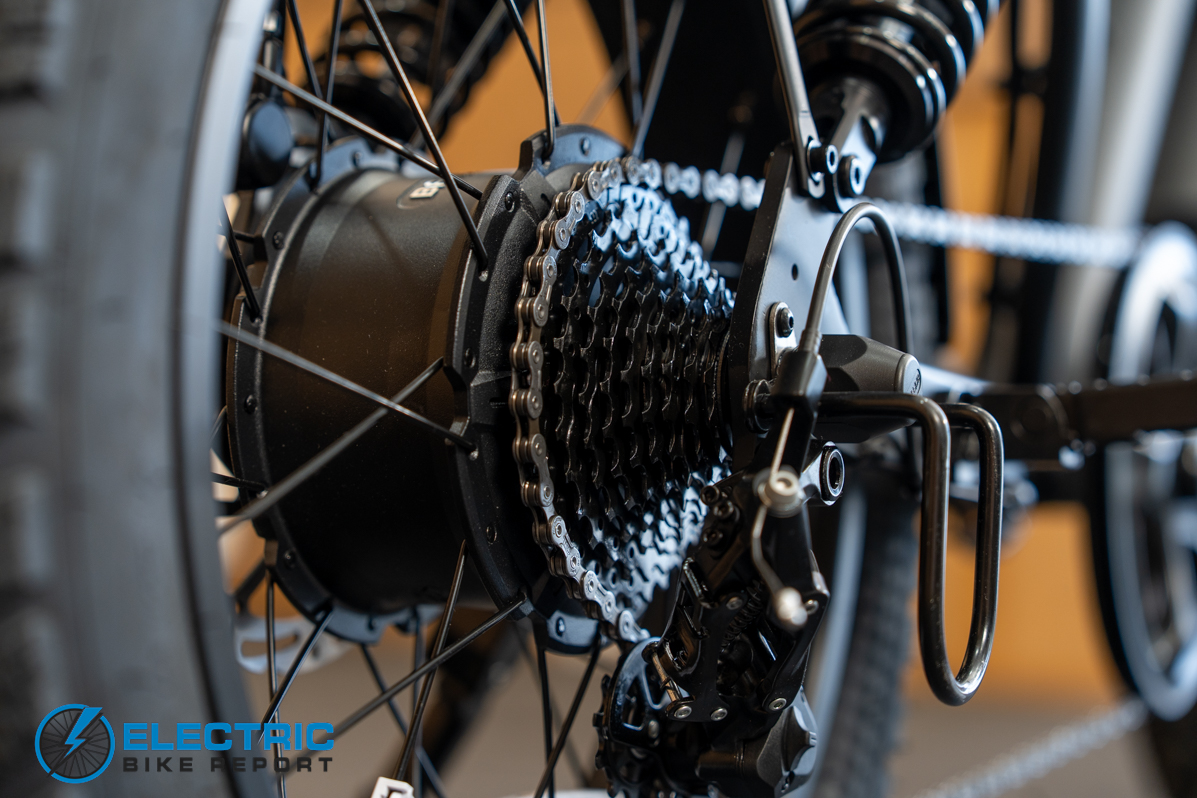PEDAL AWD electric bike rear cassette close-up showing drivetrain components