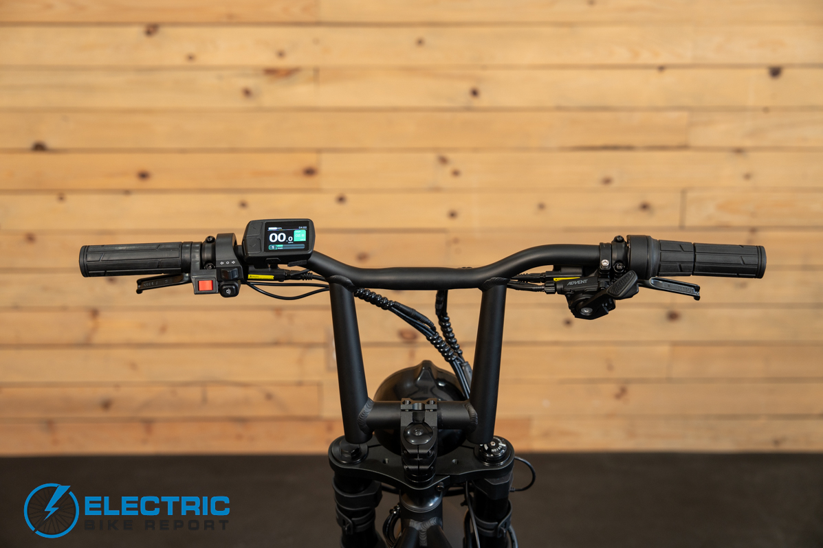 PEDAL AWD electric bike cockpit controls handlebars and display closeup
