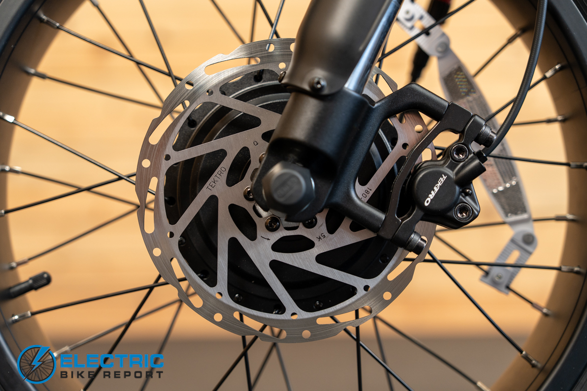 PEDAL AWD electric bike front brake caliper close-up detail