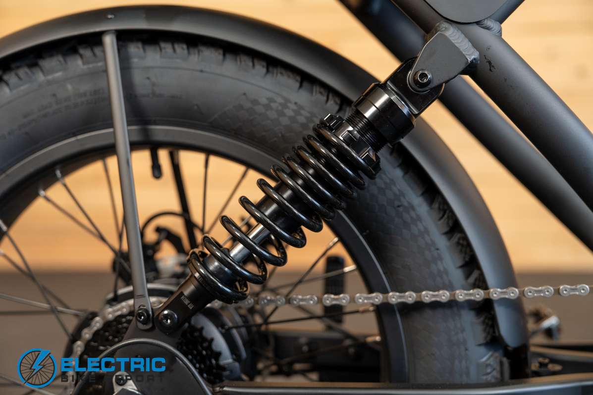 PEDAL AWD electric bike rear suspension detail close-up
