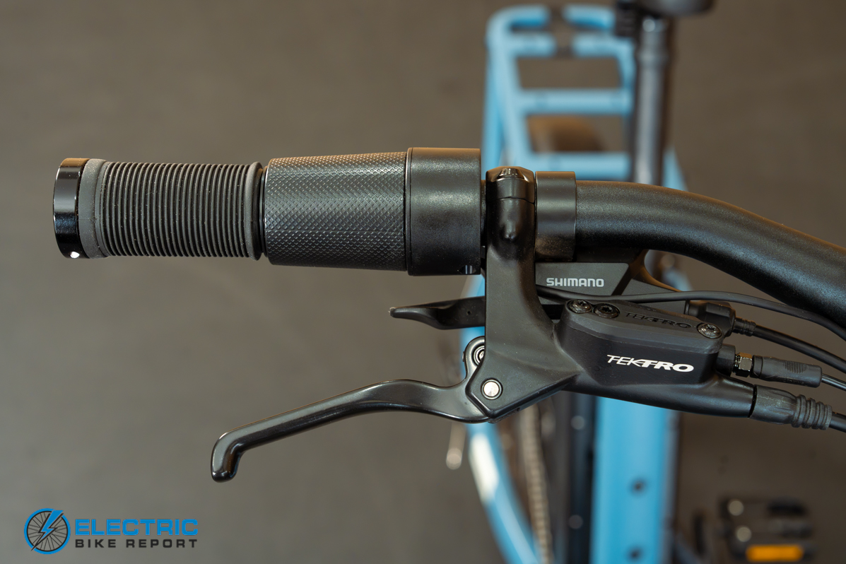 Pedego Latch 2 electric bike brake lever closeup detail