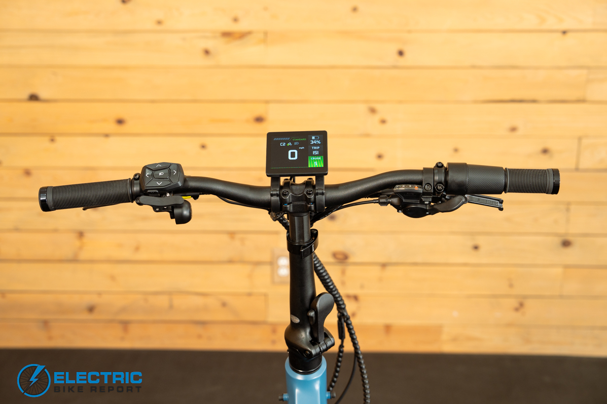 Pedego Latch 2 cockpit controls including handlebar display and controls