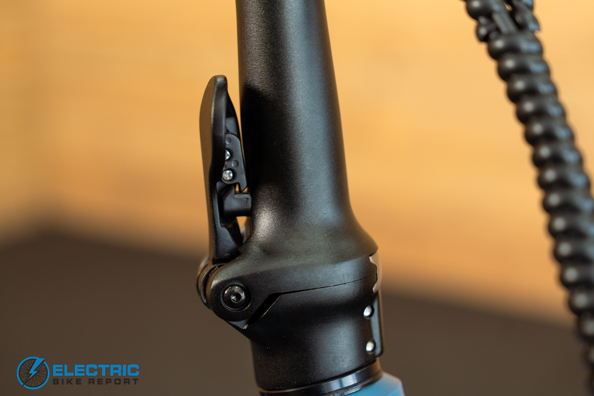 Pedego Latch 2 handlebar folding latch mechanism close up detail