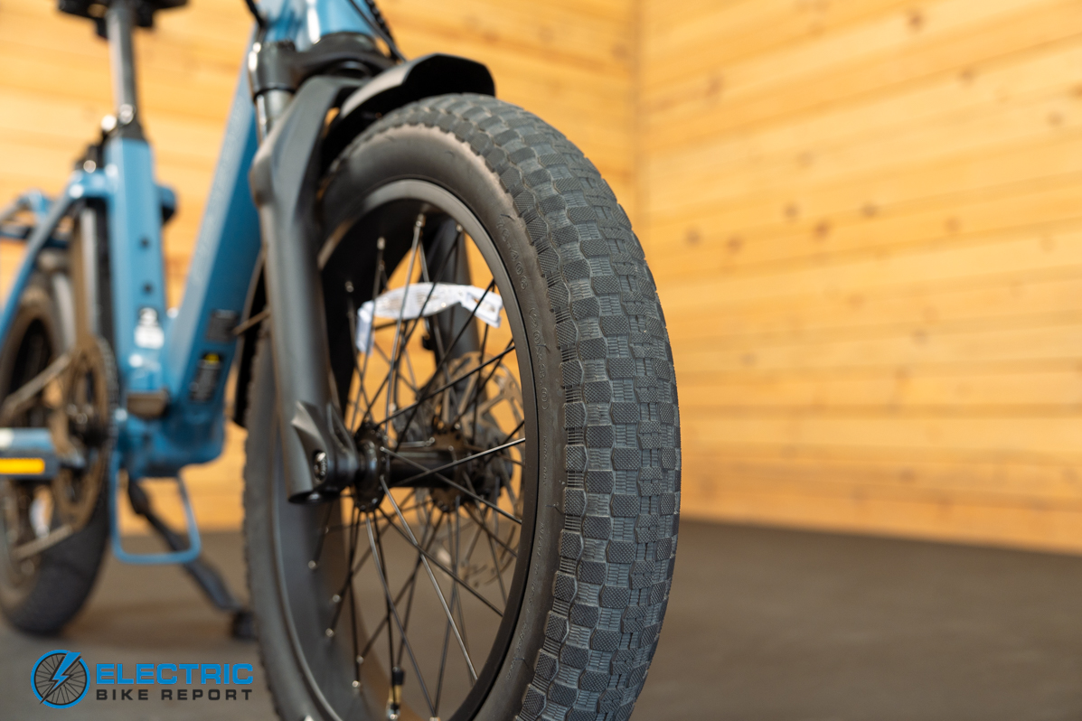 Pedego Latch 2 electric bike tire tread pattern close-up detail