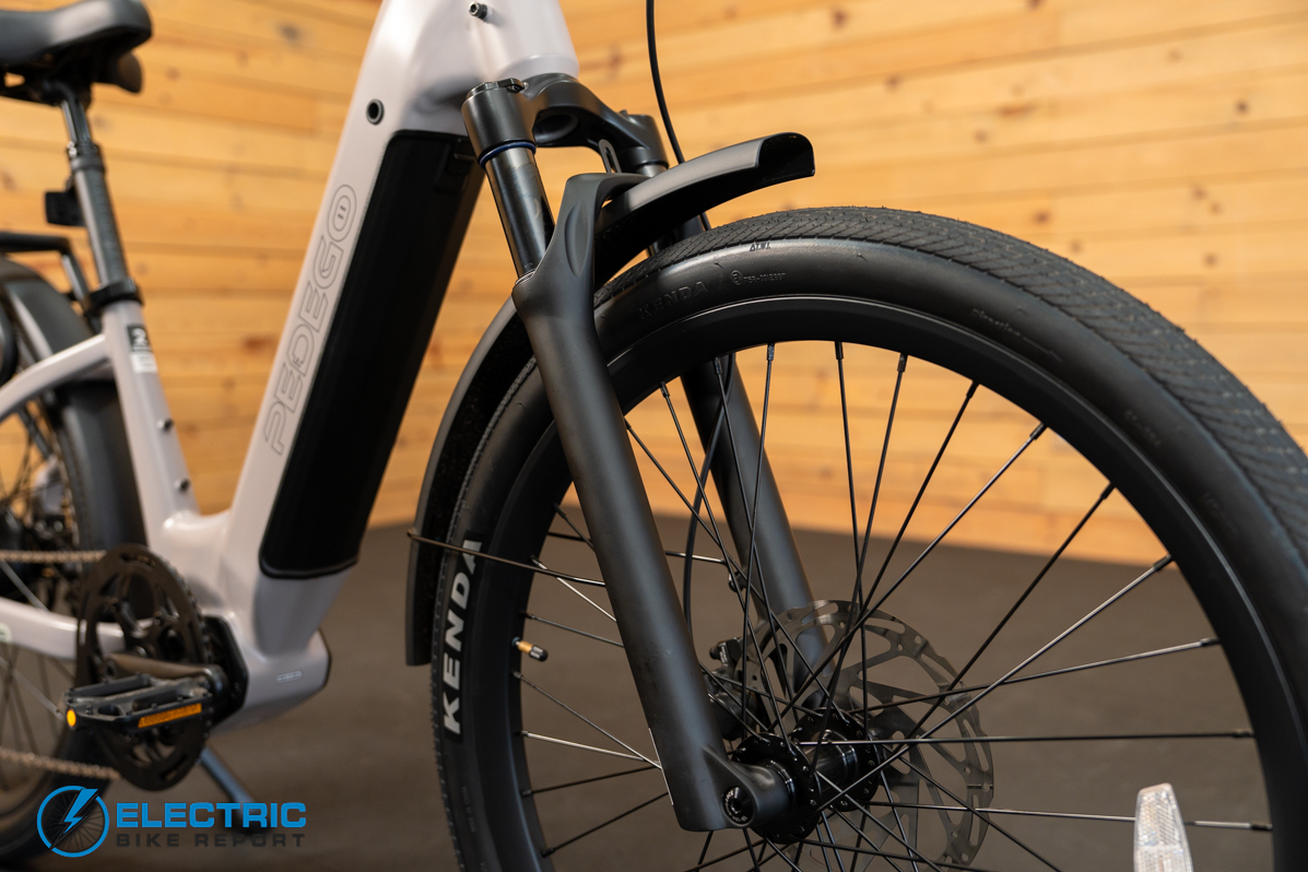Pedego Ridge Rider 2 front fork suspension detail close-up